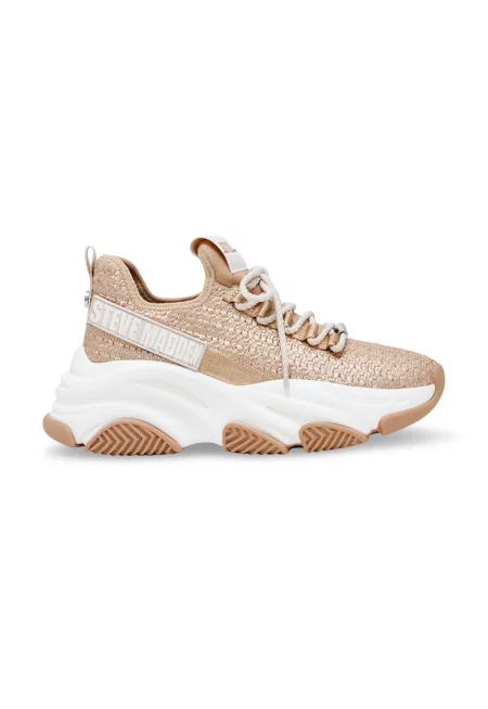 Скосени масивни спортни обувки Project от текстил - Бял/Камел