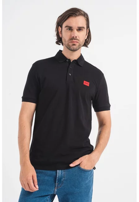 Слим тениска Dereso с яка - Червен/Черен