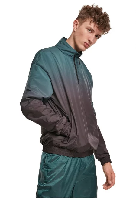 Суитшърт с къс цип на деколтето - Черен/Петролно синьо