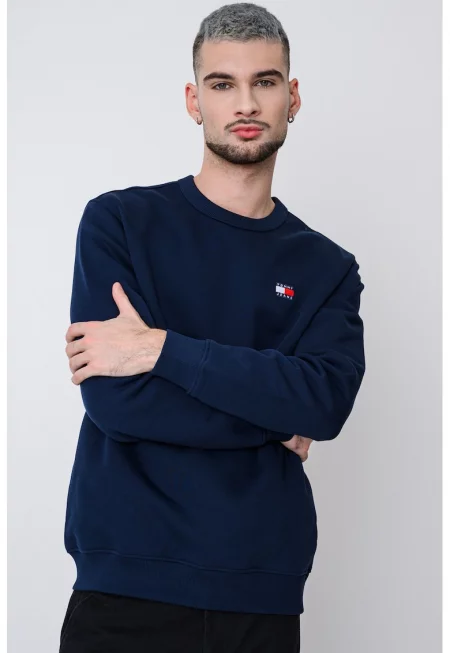 Суитшърт с овално деколте и лого - Тъмносин