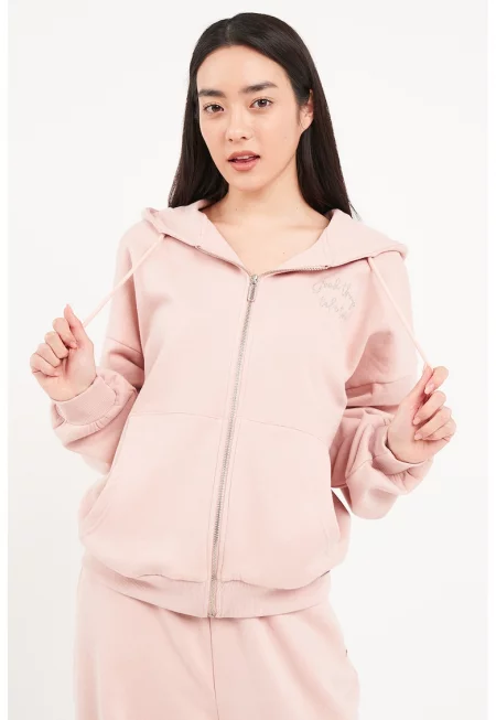 Свободно худи с надпис - Пастелнорозов