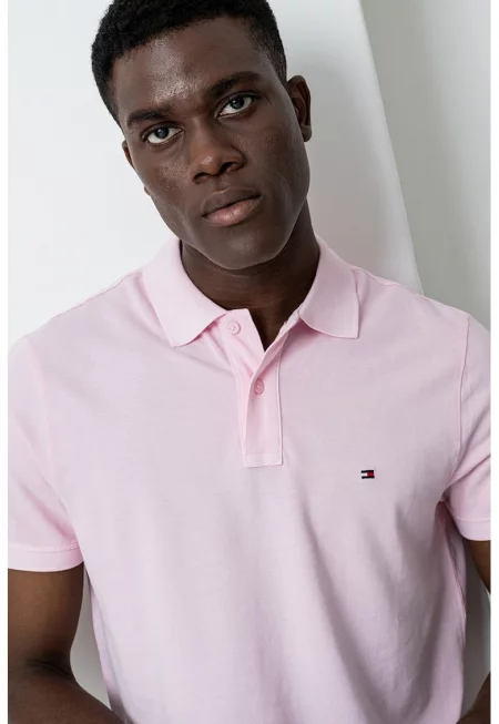 Тениска от органичен памук с яка - Пастелнорозов