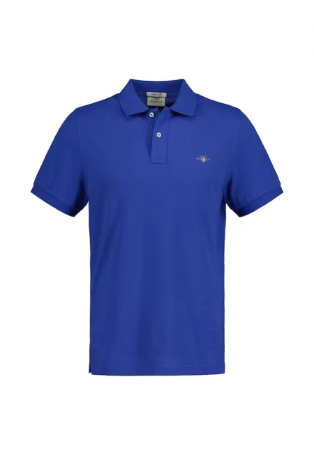 Тениска Shield от памучно пике с яка - Син