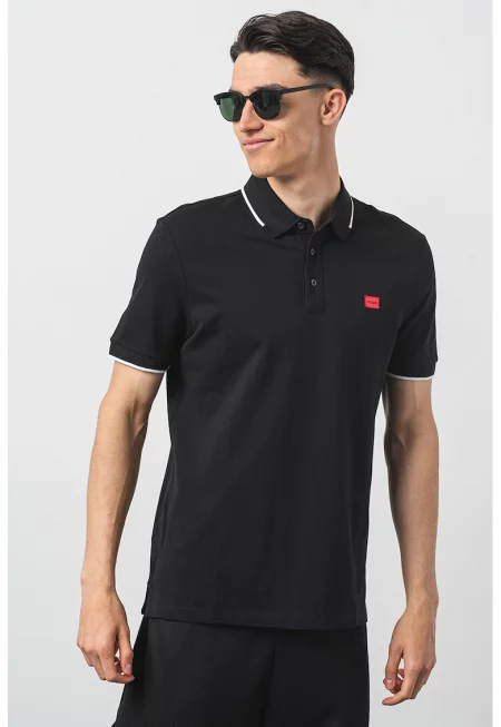 Тениска слим Deresino с яка - Черен