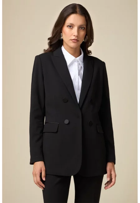 Уголемено сако с двуредно закопчаване - Черен меланж