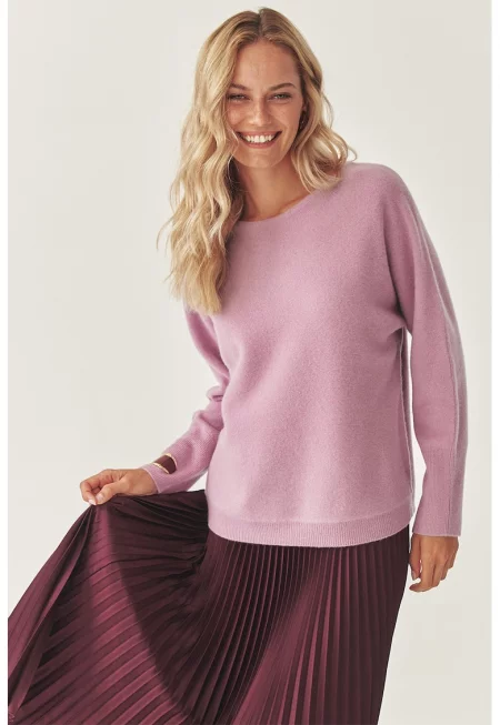 Вълнен пуловер с деколте-лодка - Лилав