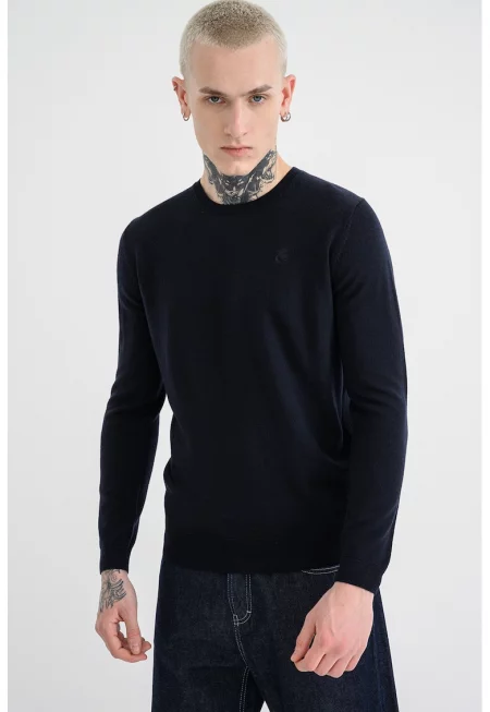 Вълнен пуловер с овално деколте - Ултрамарин синьо