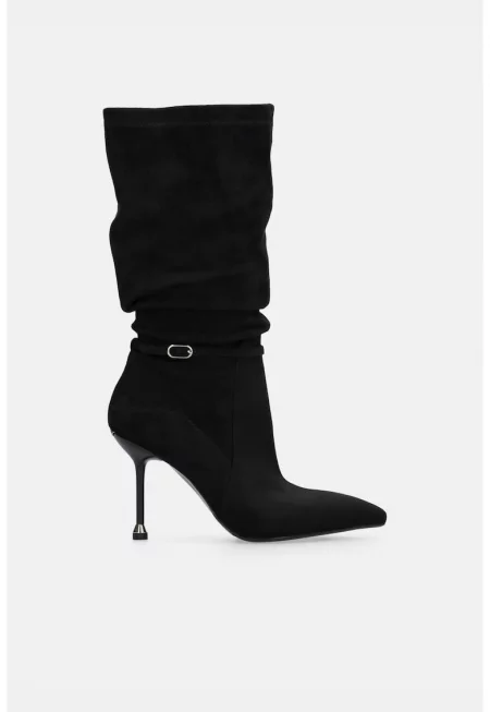 Велурени ботуши до прасеца с ток стилето