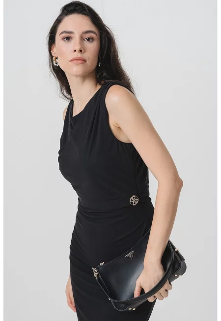 Вталена рокля с овално деколте - Черен