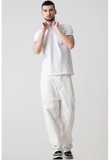 Вталена тениска Paul с яка - Бял