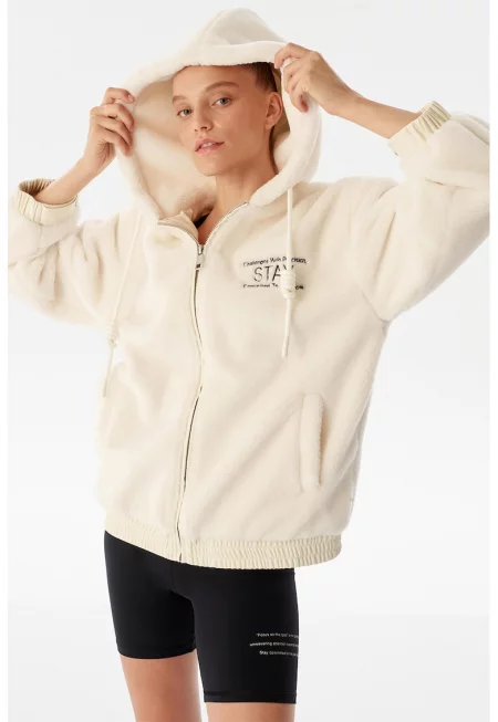 Яке с качулка и цип - Крем