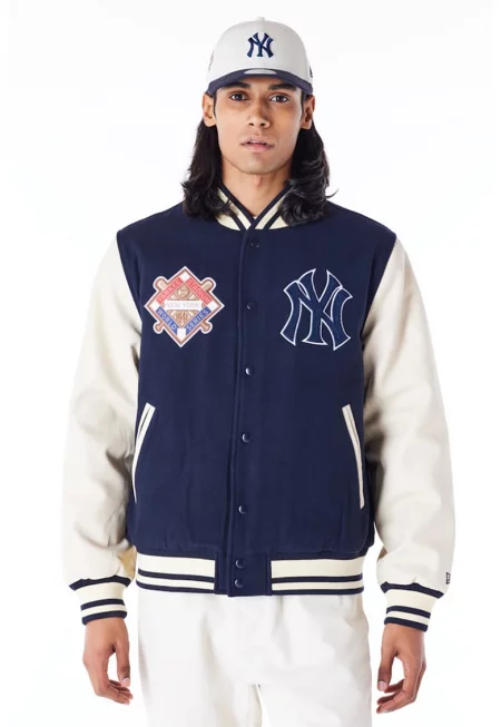 Яке Varsity с вълна - Крем/Тъмносин