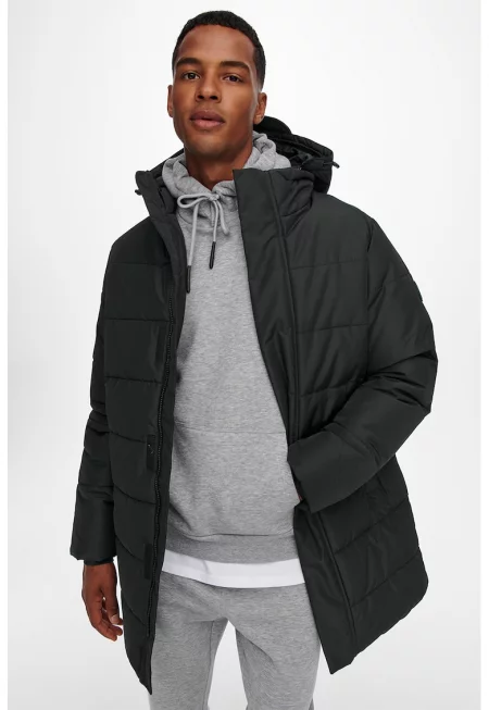 Зимно капитонирано яке Carl с отделяща се качулка - Черен