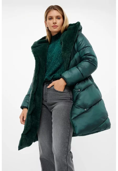Зимно ватирано яке с капси - Тъмнозелен