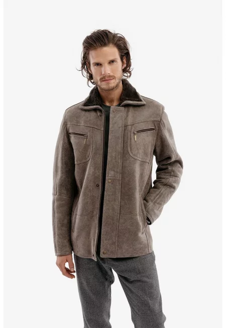 Зимно яке Rares с подплата от агнешки пух - Светло кафяво