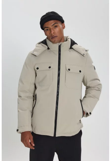 Зимно яке с качулка - Пепеляво сиво