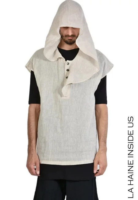 Асиметрична лятна тениска без ръкави - леко прозрачна - Бежов