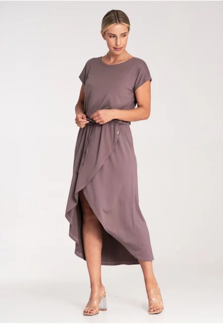 Асиметрична миди рокля  M1041 - кафяв цвят - вискоза