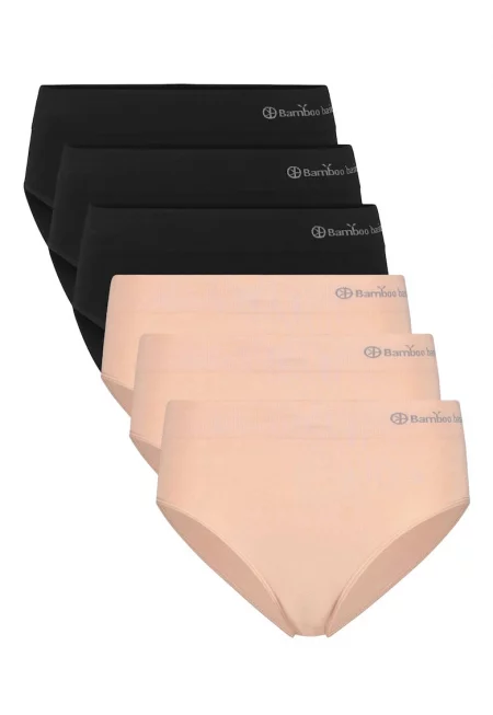 Bamboo Basic - Безшевни слипове - 6 чифта - Черен/Бежов