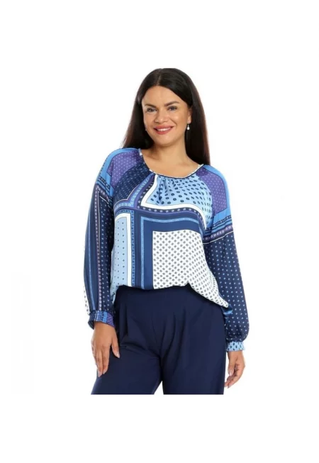 Bluza Dama din satin - Albastru cu imprimeu