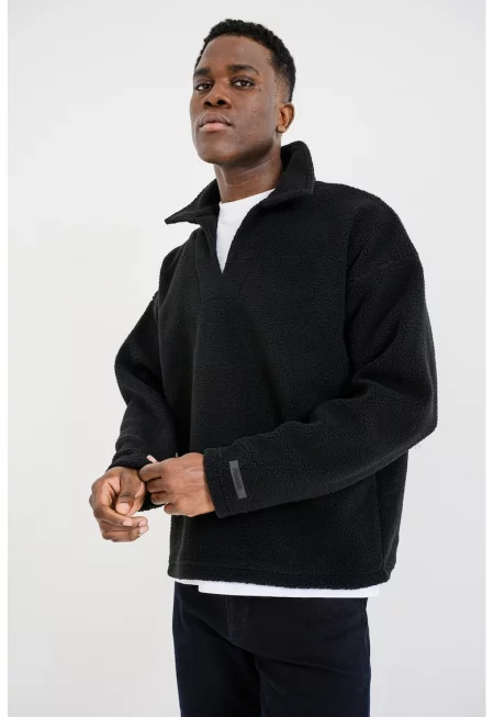 Блуза с цип на яката - Черен