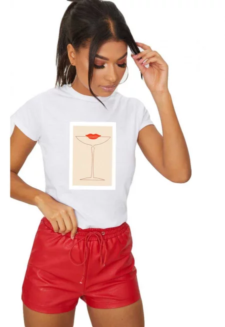 Бяла дамска тениска - Cocktail Kiss