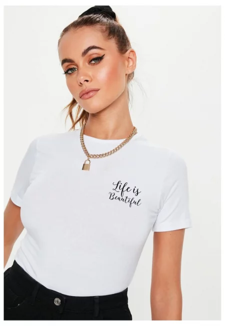 Бяла дамска тениска - Life is beautiful