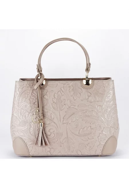 Чанта от естествена кожа в цвят телесен 8952 122 17709 - Сиво-кафяв