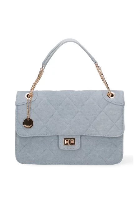 Чанта през рамо с презрамки-верижки - Светлосин