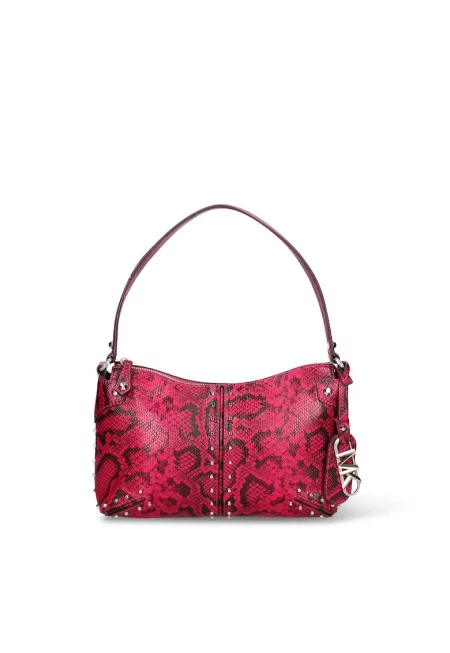Чанта за рамо от кожа Serpentea с капси - Фуксия
