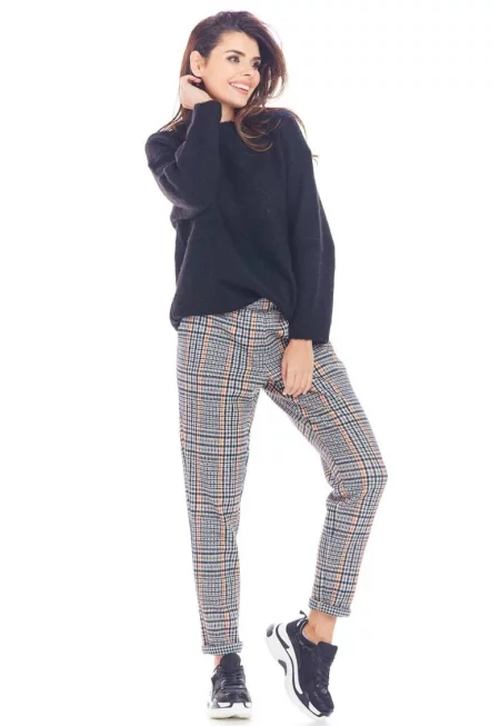 Дълъг панталон на каре от полиестер A365 - Бежов