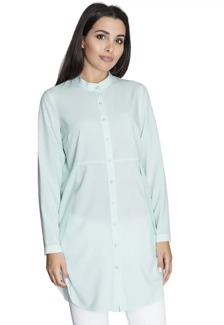 Дълга риза  M545 - овърсайз - зелена - полиестерна - елегантна