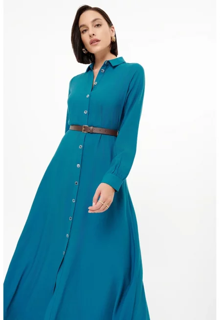 Дълга рокля-риза - Петролно синьо