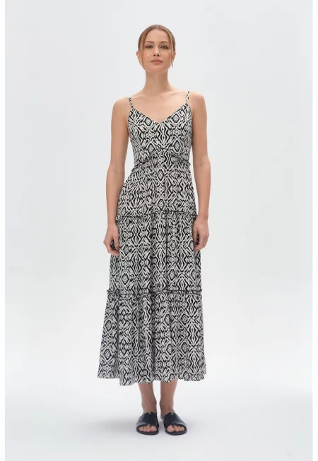 Дълга рокля с шпиц - Бял/Черен