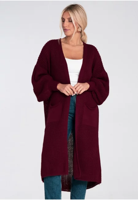 Дълга жилетка  бордо - тънка - без закопчаване - за жени - акрил