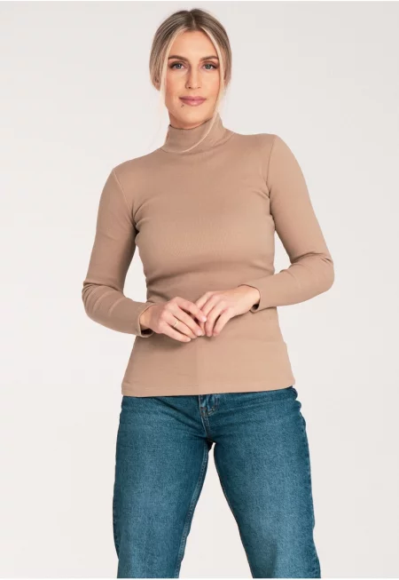 Дамска блуза с кръгло деколте  Памук/Еластан - Бежов