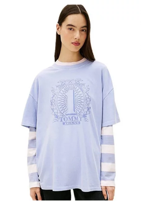 Дамска тениска  TJW OVS TOMMY DOLLAR TEE - Памук - Син - Син