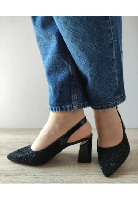 Дамски сандали  360048B 01-I - Елегантни - черни велур - черен - Черен