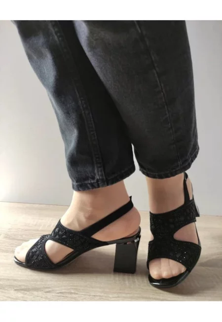Дамски сандали  60051A 01-I - Елегантни - черни велур - черни - Черен
