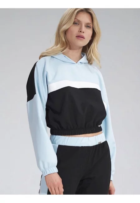Дамски суичър  двуцветен - с качулка - еластични завършени ръкави - многоцветен - полиестер -