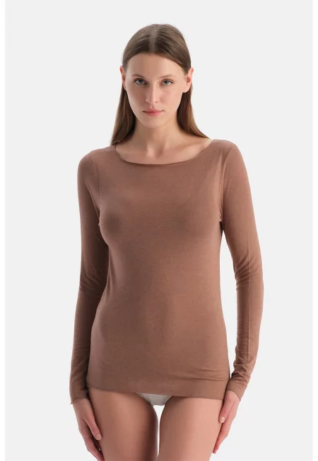 Домашна блуза с модал и кашмир с деколте тип лодка