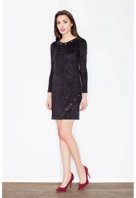 Елегантна черна велурена рокля  с дълги ръкави