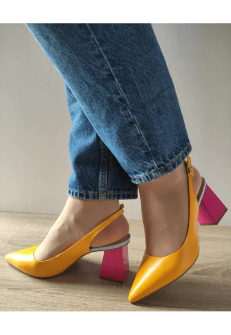 Елегантни дамски сандали  8778-404-665 Жълти с фуксия - Жълти