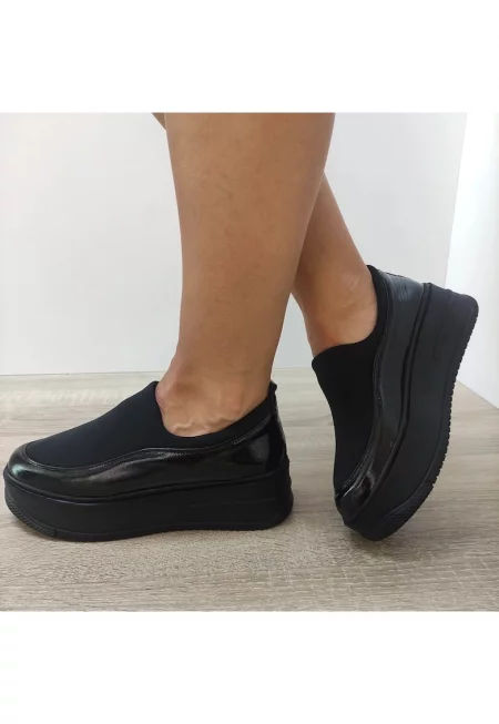 Ежедневни дамски обувки  1375-6 - черен лак + еластичен