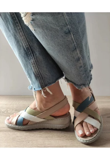 Ежедневни дамски сандали  17-1013 бежово + цвят - бежово - Бежов