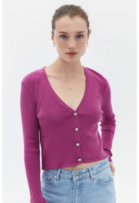 Фино плетена жилетка с шпиц - Малина