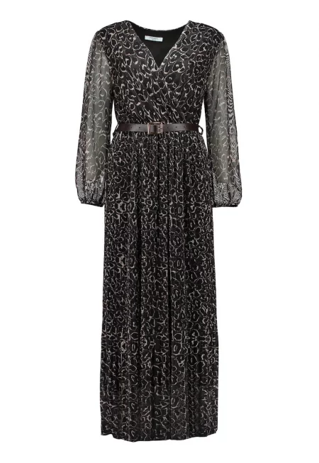 Флорална миди рокля - Тъмнокафяв/Черен