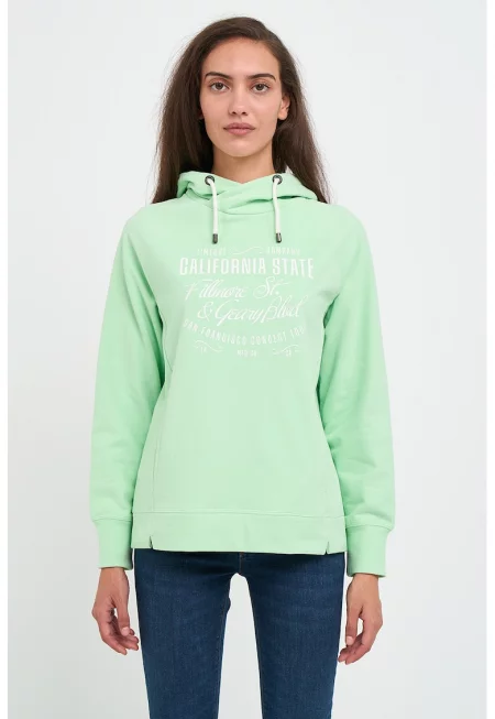 Худи с памук с надпис - Ментово зелено