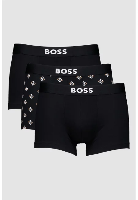 HUGO - Боксерки с лого - 3 чифта - Бял/Черен/Светлокафяв