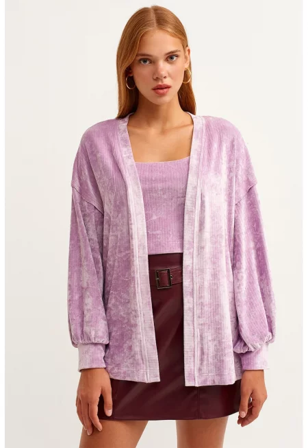 Кадифена жилетка с паднали ръкави - Лилав